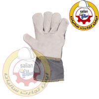 دستکش کف چرم پشت برزنتی سفید