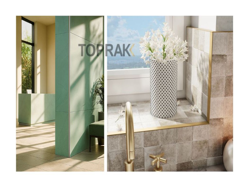 نوار کنج کاشی و سرامیک آلومینیوم و استیل کارخانه توپراک – انواع رنگ‌ها و پوشش‌های مات و براق1