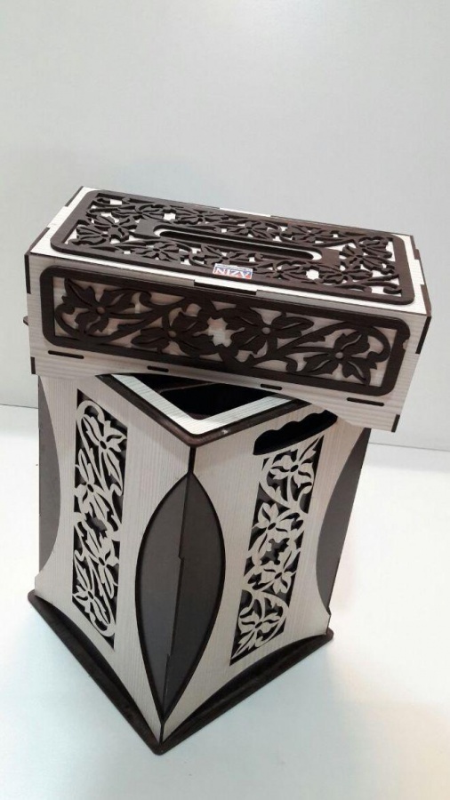 جعبه دستمال کاغذی و سطل چوبی0