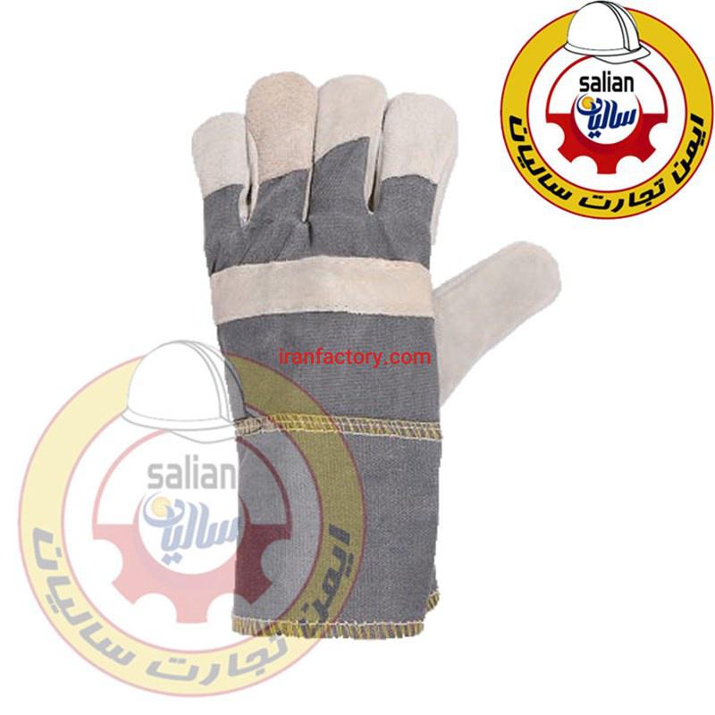 دستکش کف چرم پشت برزنتی سفید1