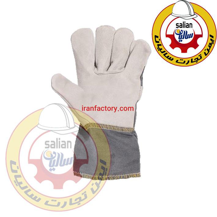 دستکش کف چرم پشت برزنتی سفید0