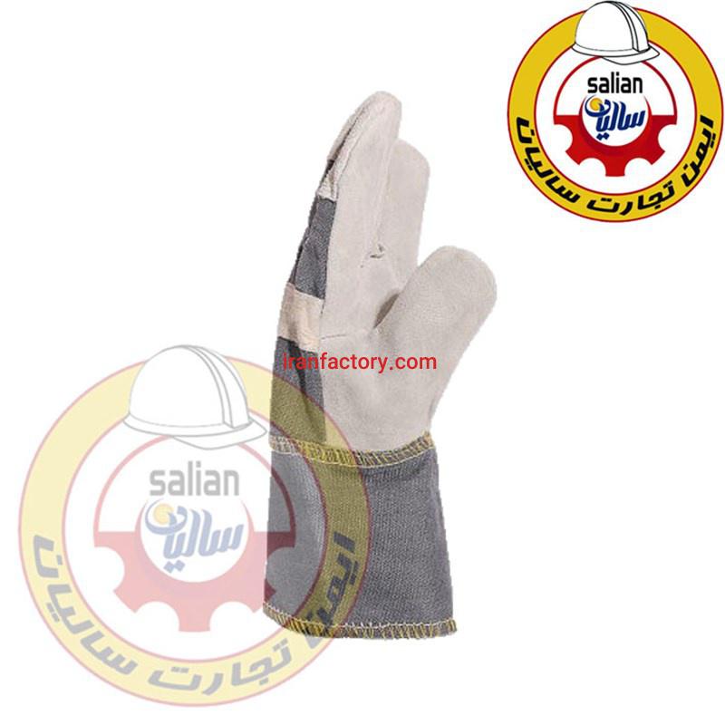 دستکش کف چرم پشت برزنتی سفید2