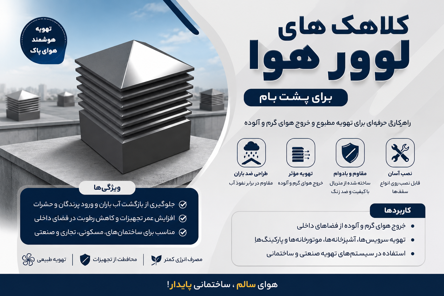 **???? کلاهک لوور هوا برای پشت‌بام | تهویه مطمئن، دوام بالا**
