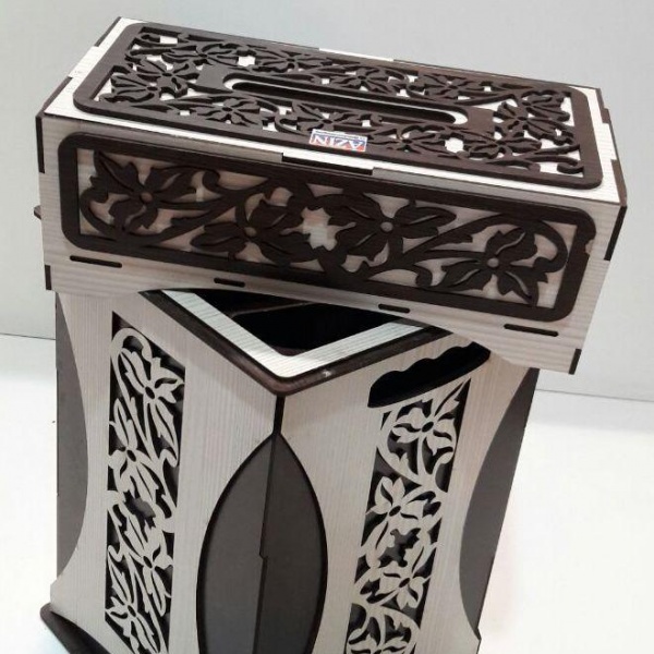 جعبه دستمال کاغذی و سطل چوبی