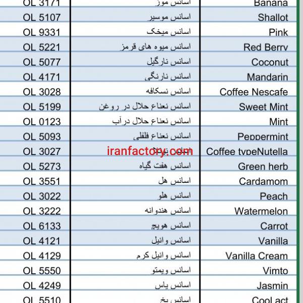 اسانس موسیر، اسانس موز، اسانس نعناع، اسانس وانیل، اسانس یاس و...