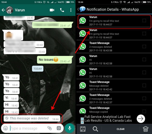 بازیابی پیامهای حذف شده در واتساپ